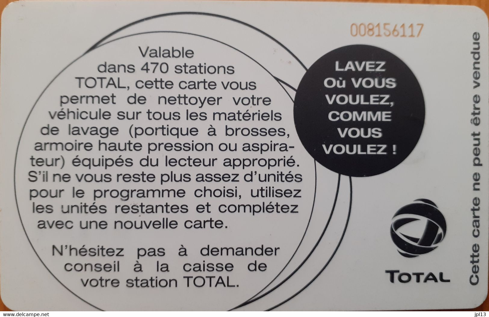 Carte Lavage - France - Total - Carte Lavage Total Club 15 Unites, Puce AX01 - Car Wash Cards