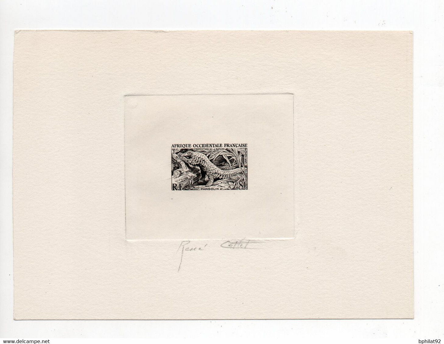 !!! AOF, EPREUVE D'ARTISTE DU N°52 PANGOLIN SIGNEE PAR LE GRAVEUR R COTTET. RR - Unused Stamps