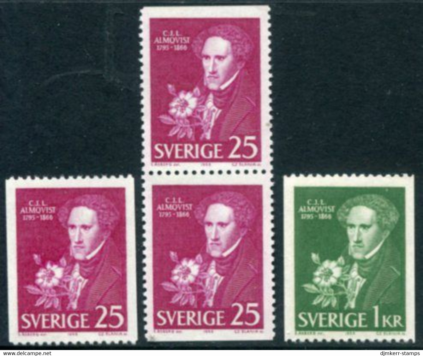 SWEDEN 1966 Almqvist Death Centenary MNH / **.  Michel 558-59 - Unused Stamps