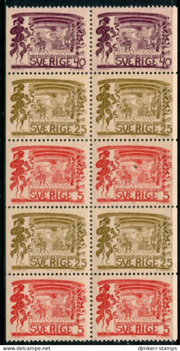 SWEDEN 1966 Drottingholm Theatre Bicentenary Booklet Pane MNH / **.  Michel 555-57 - Unused Stamps