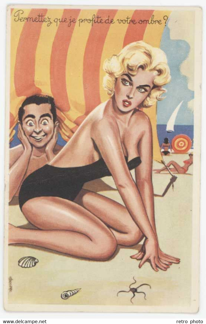 Cpa Signée Carrière - Plage, Pin-up En Maillot - Carrière, Louis