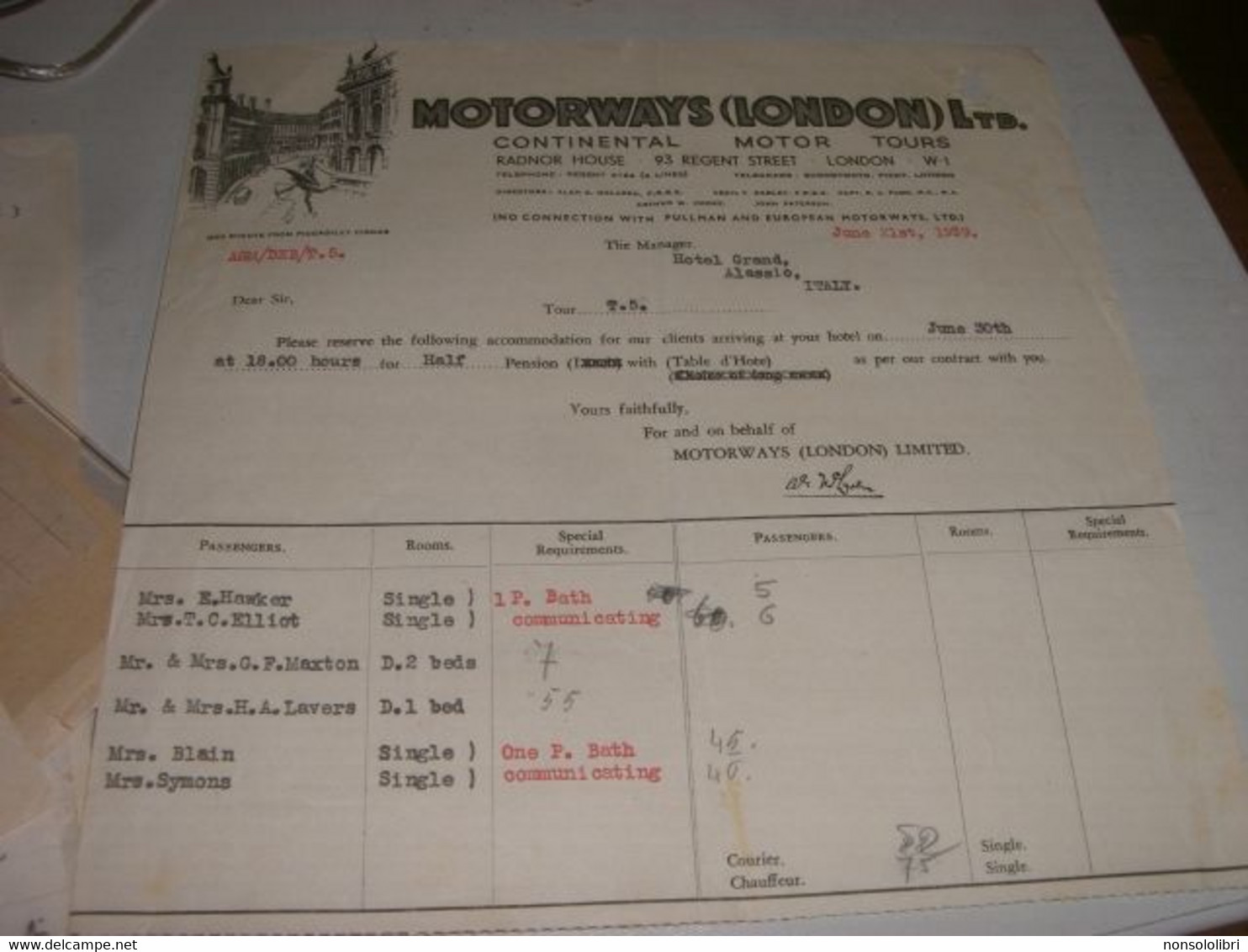 DOCUMENTO MOTORWAYS LONDON 1939 - Royaume-Uni