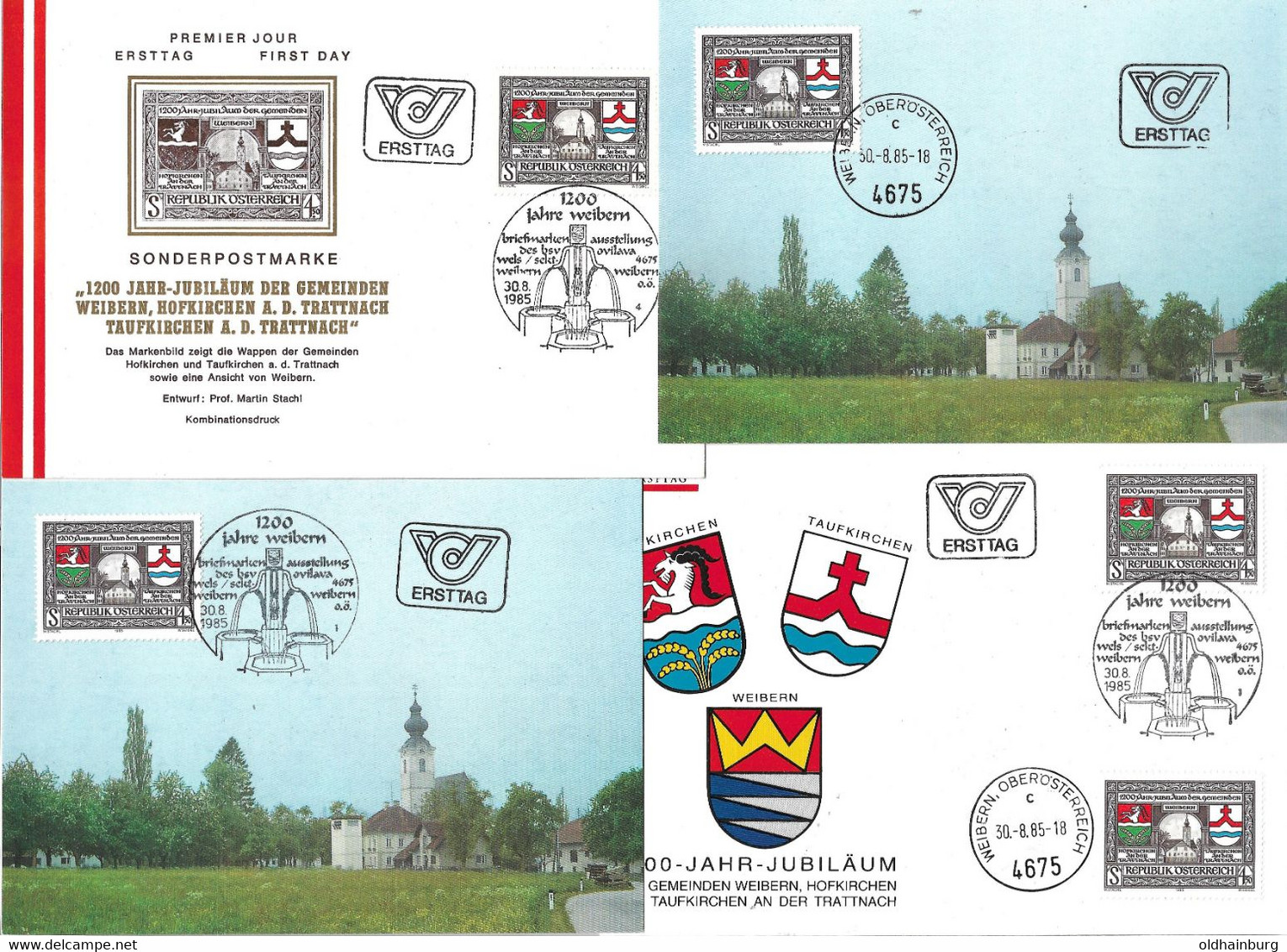 2100l: Österreich 1985, ANK 1855, 4 FDC- MK- Kombi- Belege 4675 Weibern - Grieskirchen