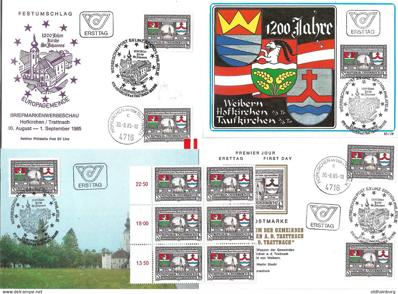 2100m: Österreich 1985, ANK 1855, 4 FDC- MK- Kombi- Belege 4716 Hofkirchen An Der Trattnach Plus Sechserblock ** - Grieskirchen