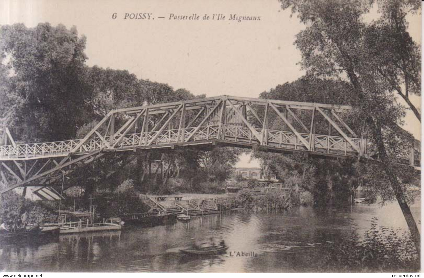 Poissy Passerelle De L'ile Migneaux Carte Postale Animee  1910 - Poissy