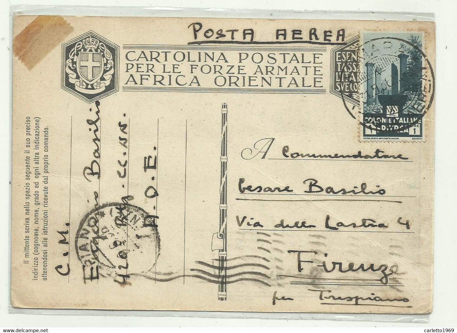 CARTOLINA  POSTALE FORZE ARMATE - AFRICA ORIENTALE 420 RTG. CC. NN. 1936 - Italiaans Oost-Afrika