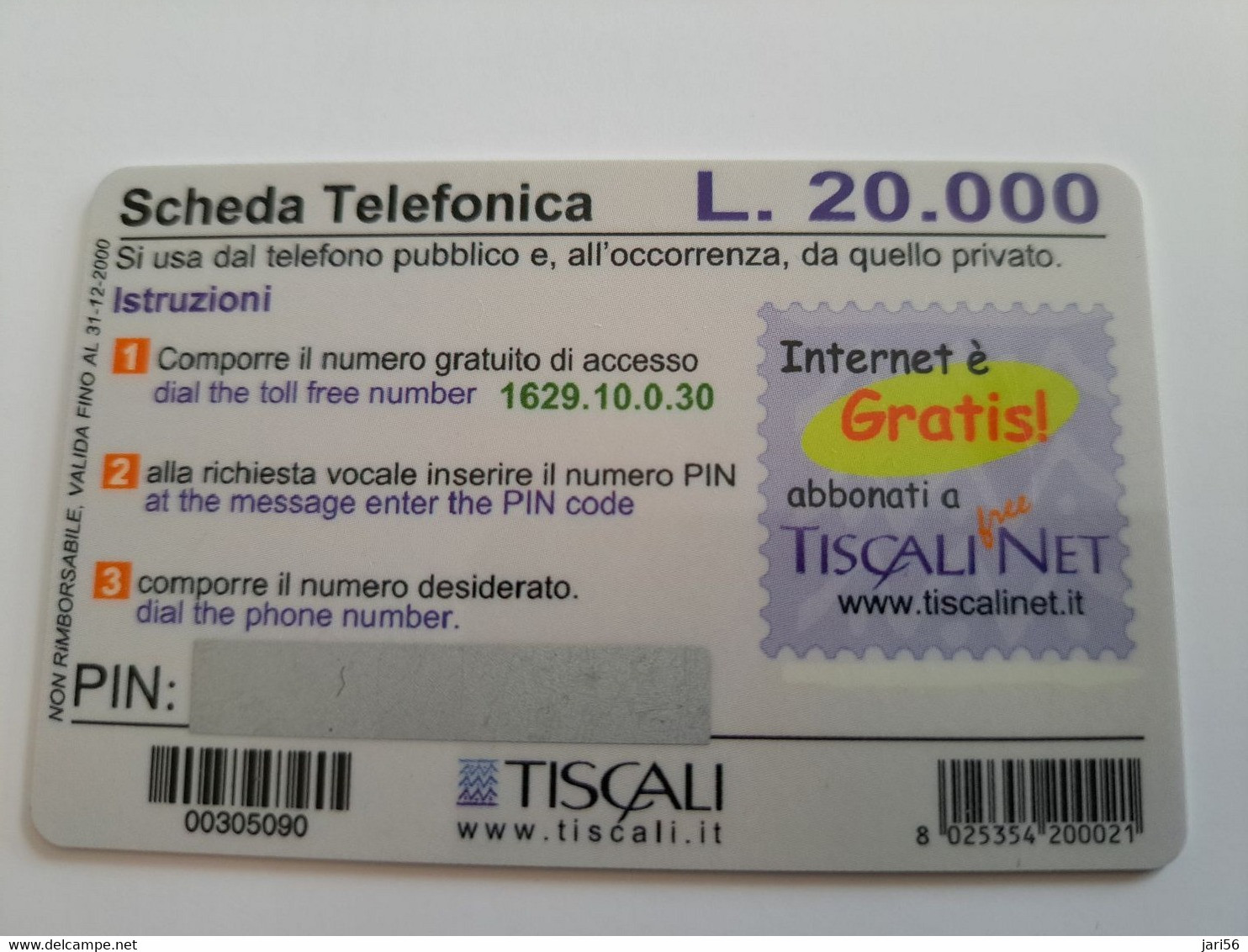 ITALIA  TELECOM ITALIA  TISCALI  LIRE 20000  PREPAIDS CARD   / MINT    ** 10221** - Other & Unclassified