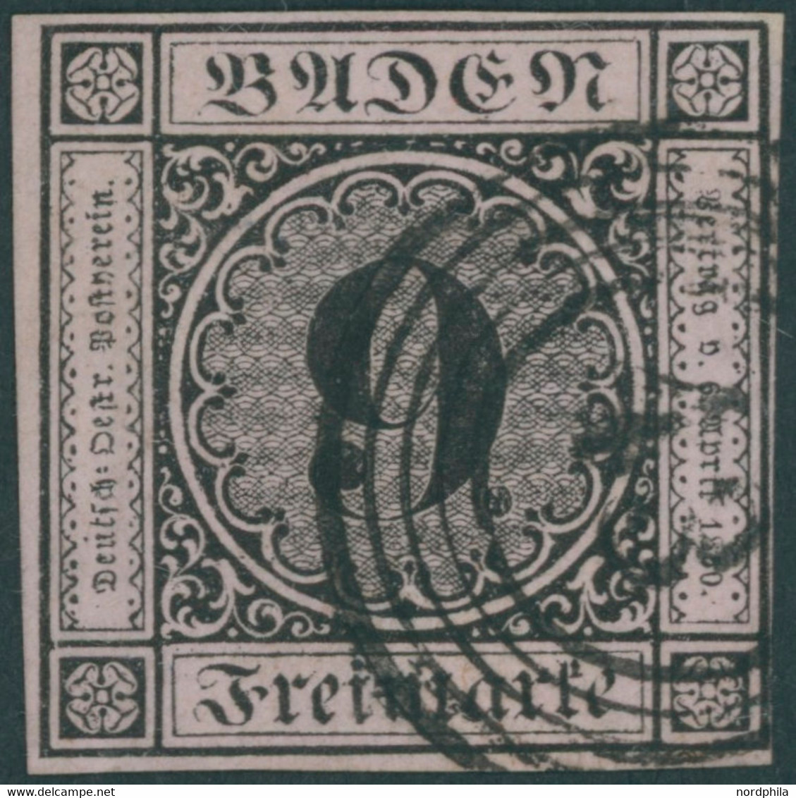BADEN 4a O, 1851, 9 Kr. Schwarz Auf Altrosa, Voll-breitrandig, Pracht, Gepr. Brettl, Mi. (200.-) - Other & Unclassified