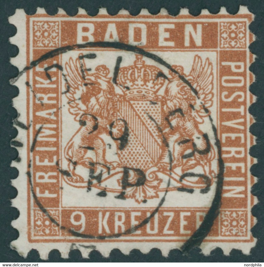 BADEN 20c O, 1866, 9 Kr. Dunkelbraun, Pracht, Gepr. Bühler, Mi. 600.- - Other & Unclassified