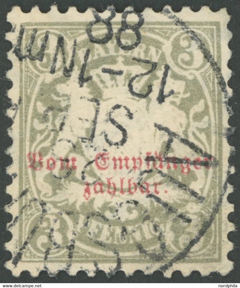 BAYERN P 7 O, 1885, 3 Pf. Türkisgrau, Wz. 3, Pracht, Mi. 130.- - Other & Unclassified