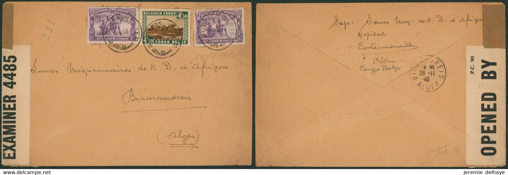 Affranhc. Mixte Sur L. Expédié De Costermansville (Hopital) > Birmandreis (Algérie) + Bandelette De Censure Anglaise. - Lettres & Documents