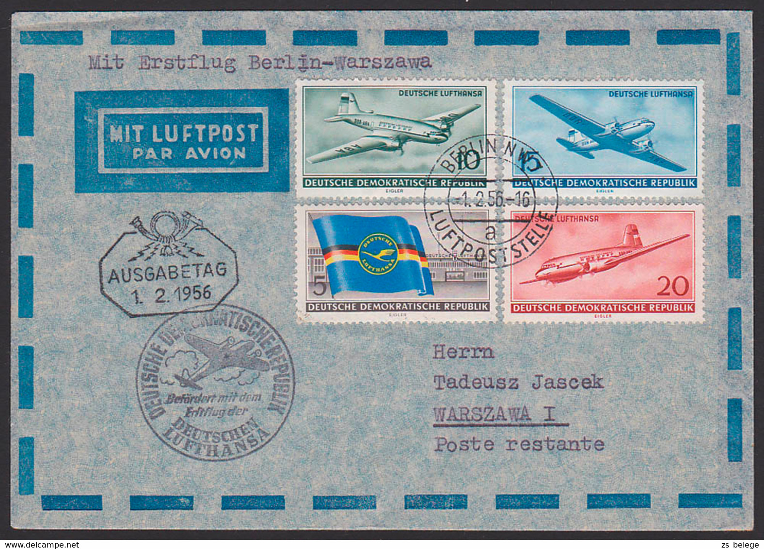 Luftverkehr Erstflug Berlin-Warschau FDC  DDR 512/15, Flagge Der Deutschen Lufthansa - Altri & Non Classificati
