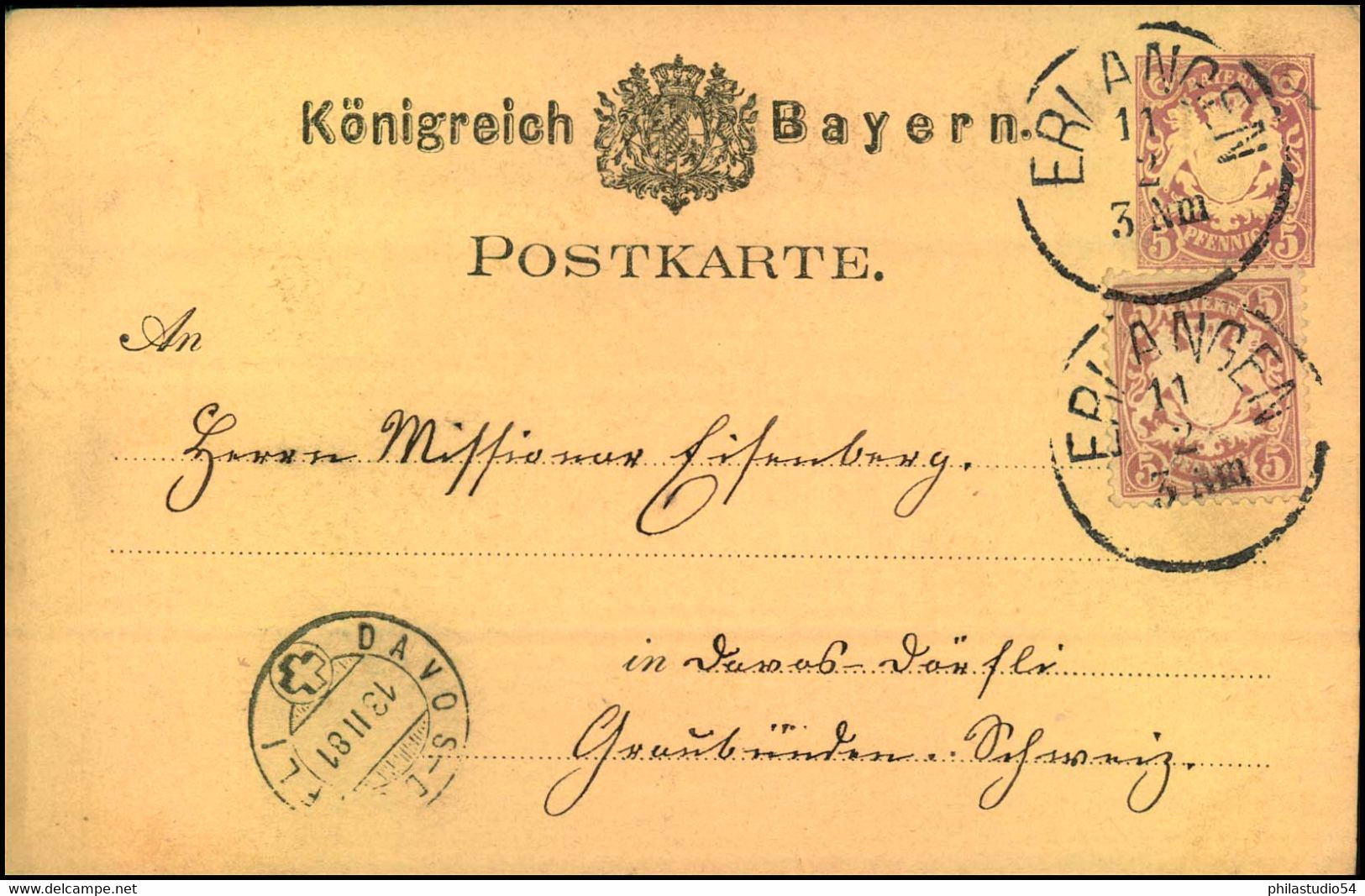 1881, 5 Pfg. Wappen-Ganzsachenkarte  Mit Bild-  Und Wertgleicher Zusatzfrankatur Ab ERLANGEN In DSchweiz- - Storia Postale