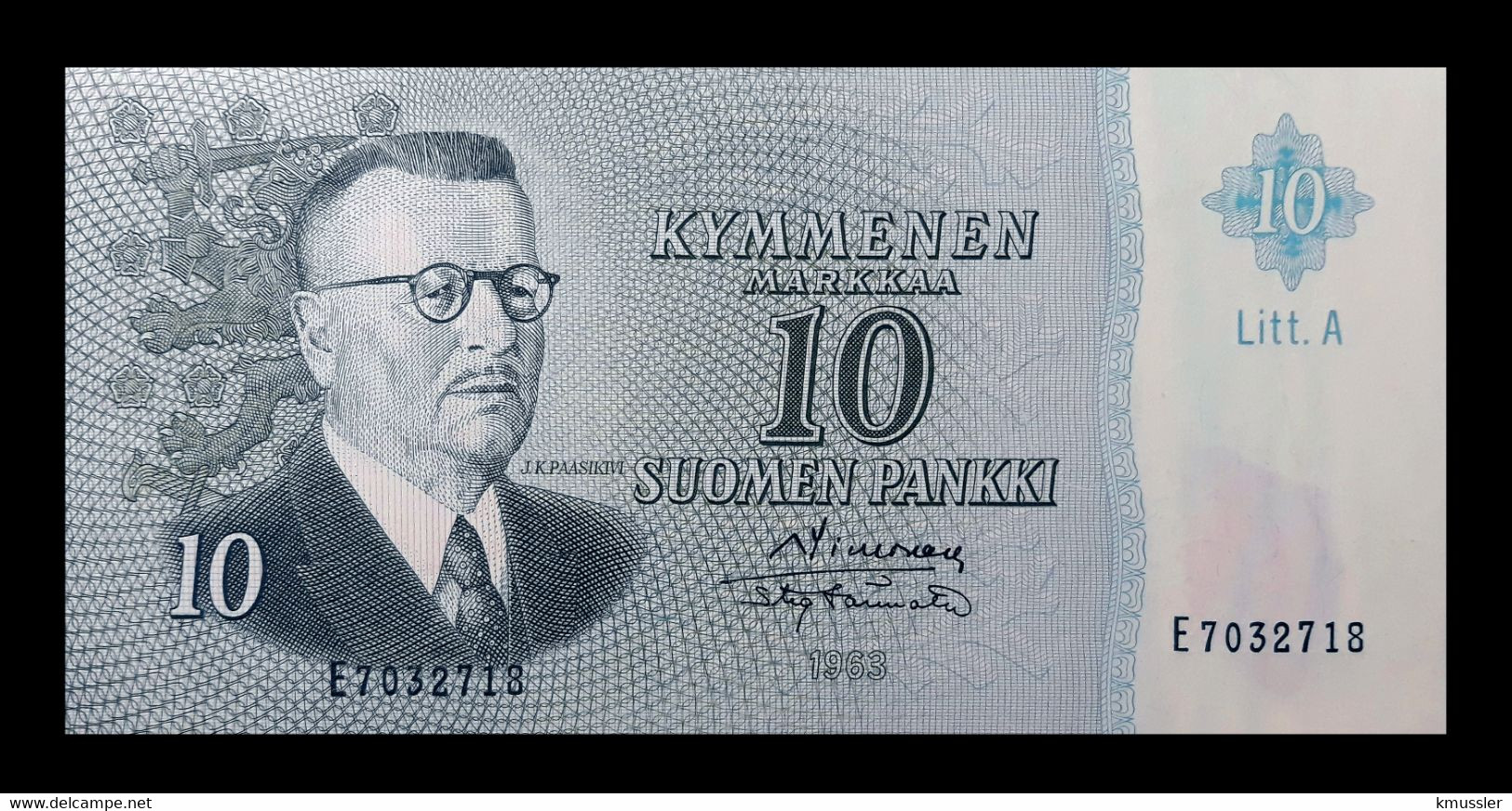 # # # Banknote Finnland (Finland) 10 Markkaa 1963 Lit. A UNC # # # - Finlandia