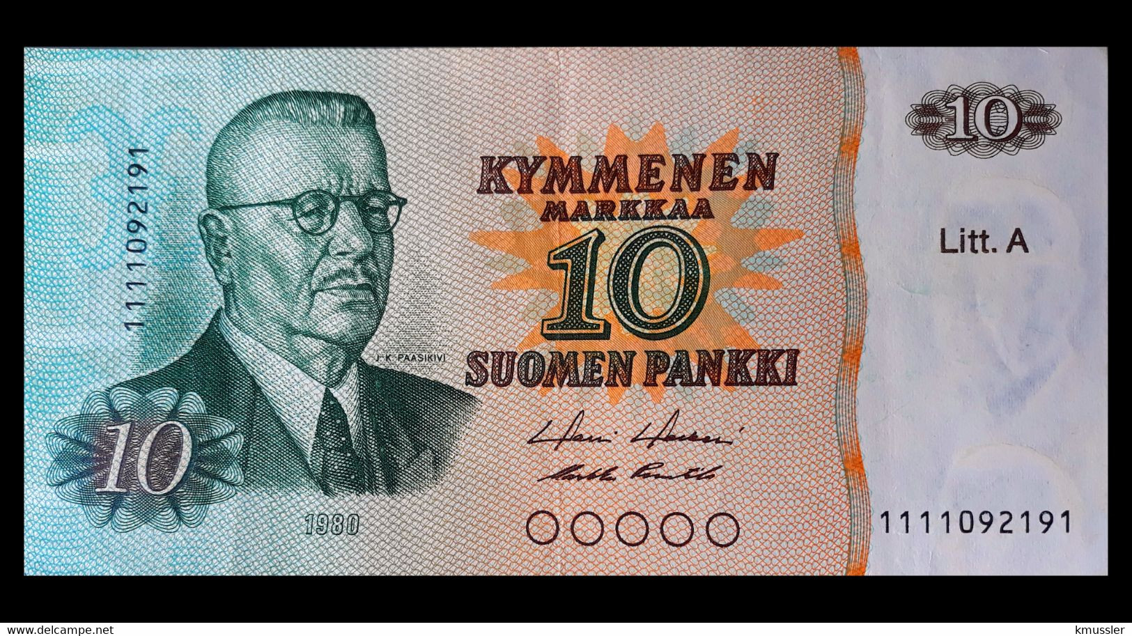 # # # Banknote Finnland (Finland) 10 Markkaa 1980 AU- # # # - Finland