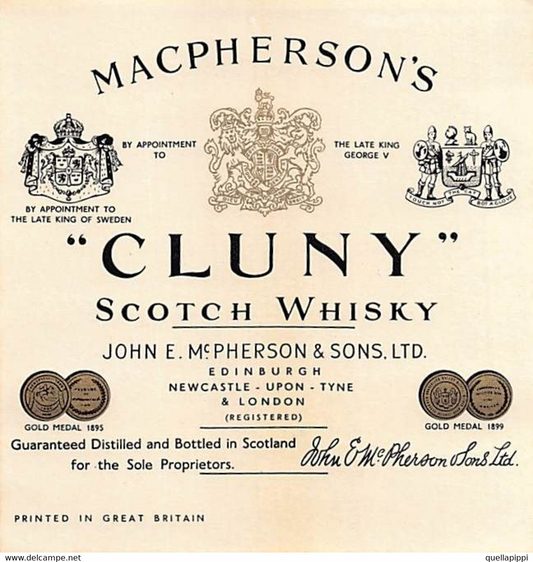 014208 "EDINBURGH - JOHN E. MC. PHERSIN & SONS LTD - CLUNY - SCOTCH WHISKY" ETICHETTA. III QUARTO XX SEC. - Whisky