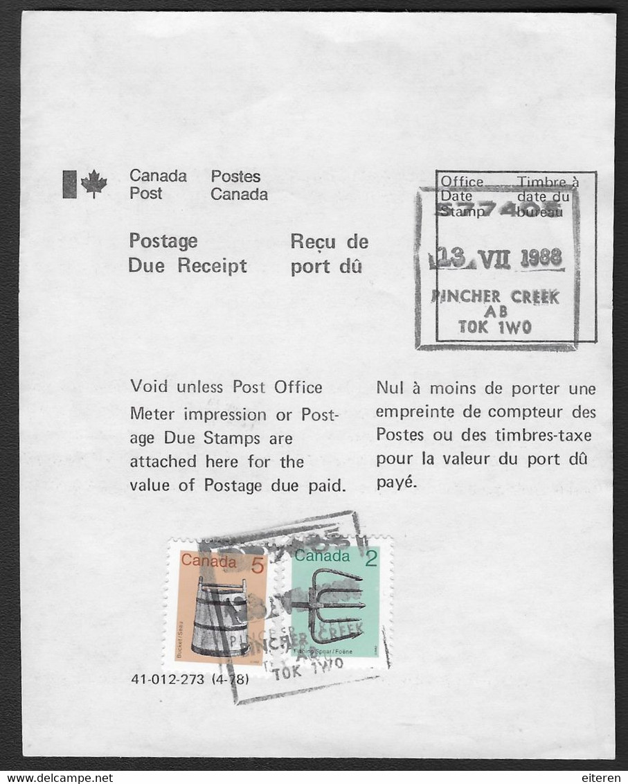 Postage Due Receipt - 1988 - Port Dû (Taxe)