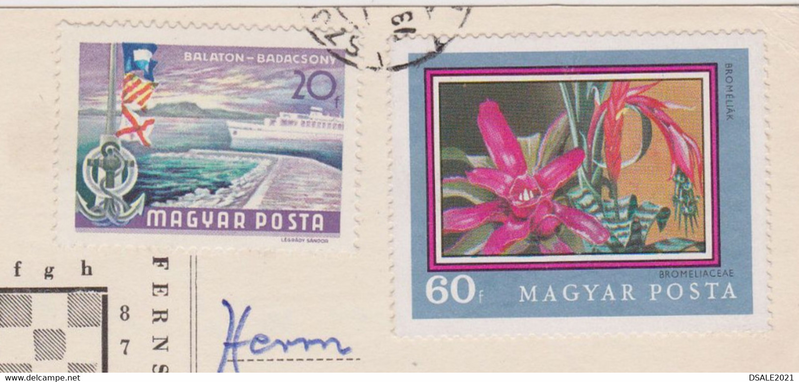 Hungary Ungarn Ungheria Hongrie 1973 Chess Card W/Topic Stamps Lake Balaton, Flower (Bromeliad) Sent To Bulgaria /39640 - Brieven En Documenten