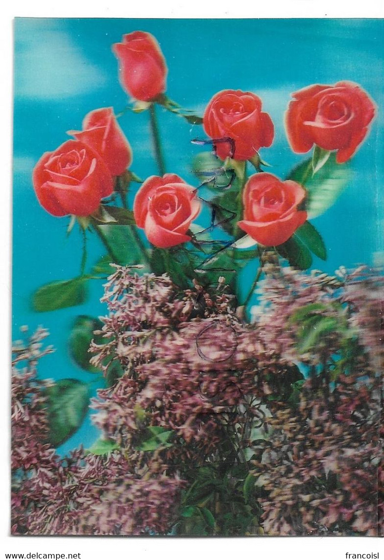 CPSM 3 D. Lilac And Red Rose / Lilas Et Rose Rouge - Cartes Stéréoscopiques