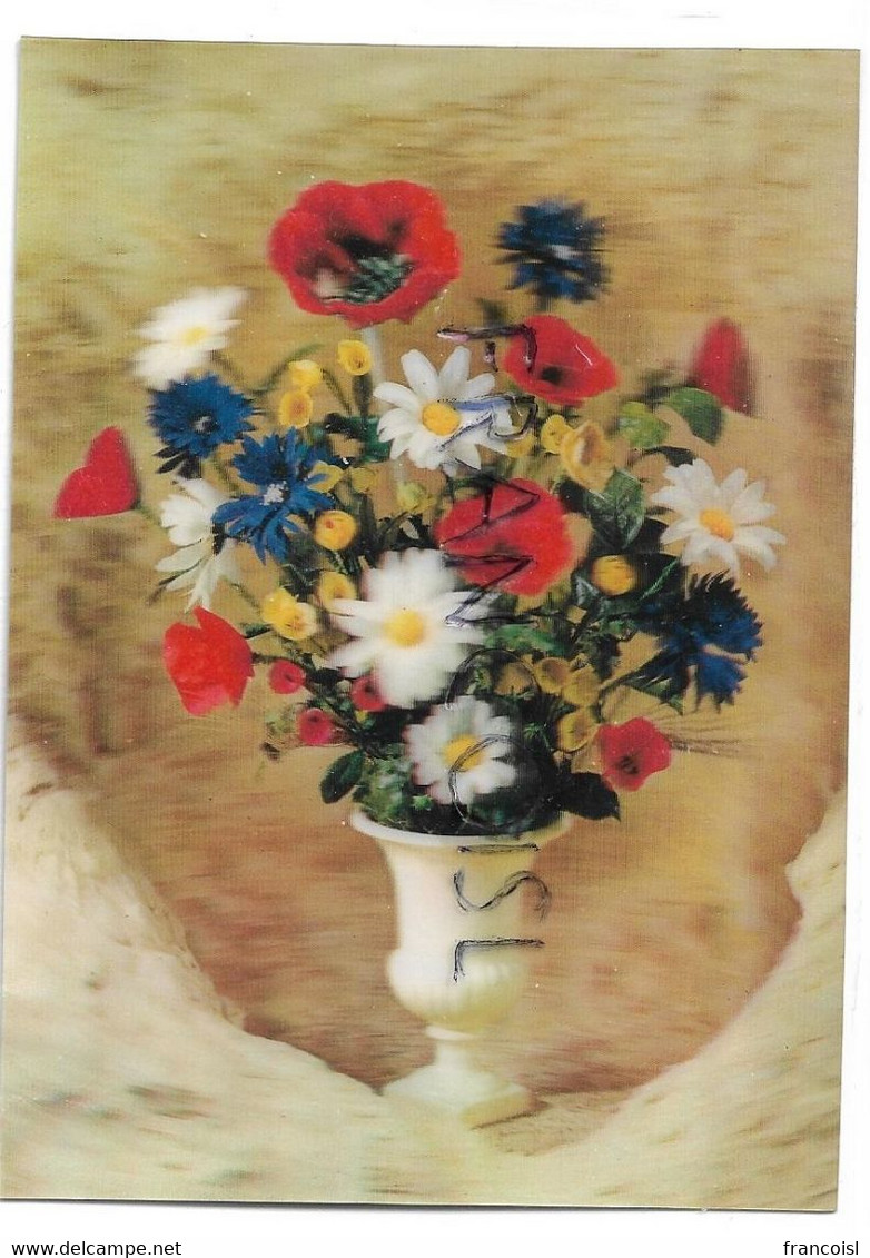 CPSM 3 D. Country Flowers / Fleurs Des Champs Dans Un Vase - Cartes Stéréoscopiques