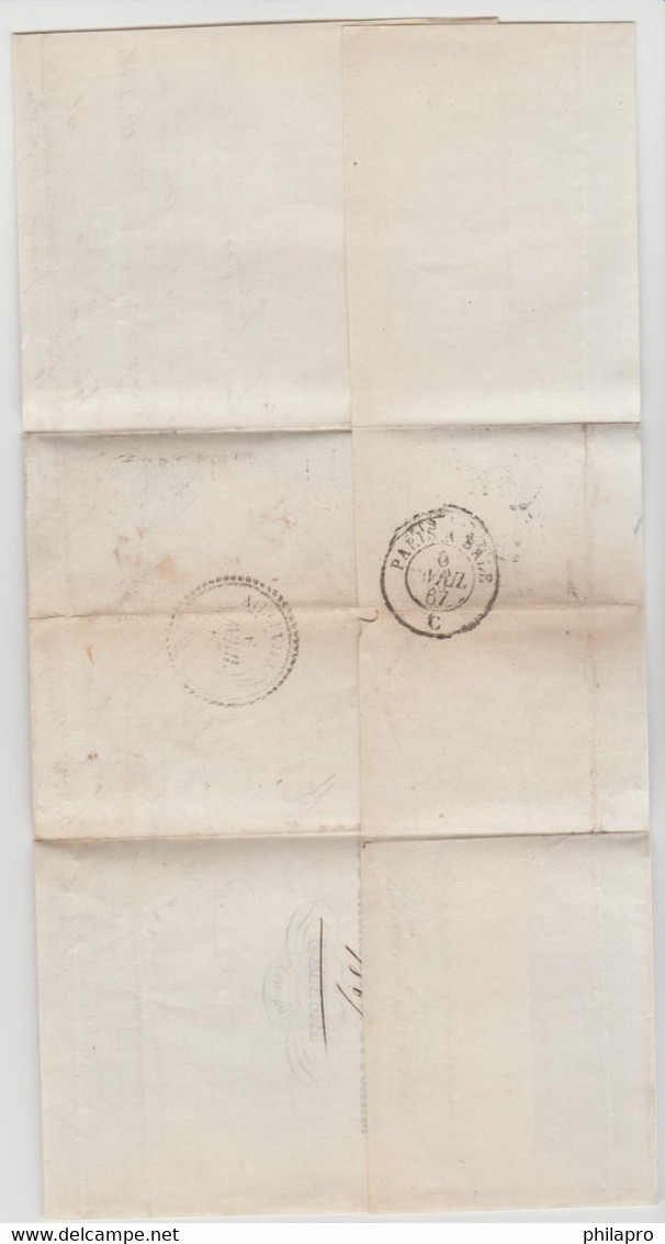 FRANCE  TIMBRE ERREUR SUR LETTRE 1867  Cachet REIMS    Réf  R 23 - Autres & Non Classés