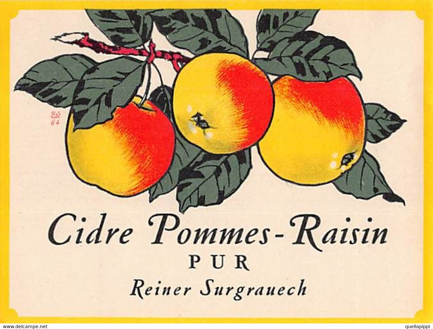 014212 "CIDRE POMMES - RAISIN - PUR REINER SURGRAUECH" ETICHETTA. III QUARTO XX SEC. - Fruits Et Légumes