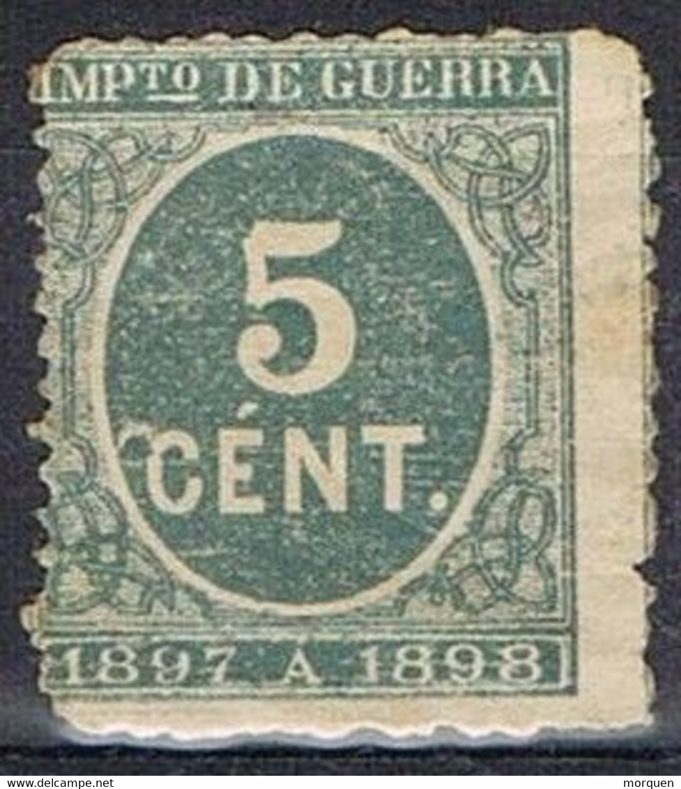 Sello 5 Cts Impuesto De Guerra 1897, Color Verde Oscuro, VARIEDAD De Impresion, Edifil Num 232 * - Impots De Guerre