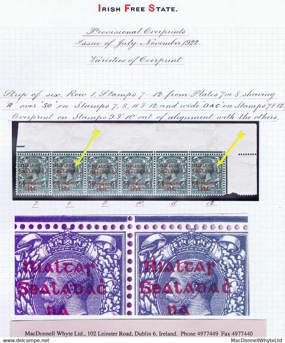 Ireland 1922 Thom Rialtas 5-line Red Ovpt 4d, Crner Strip Of 6 With "Wide Dac" Var Of R1/7 And R1/12 Mint - Neufs