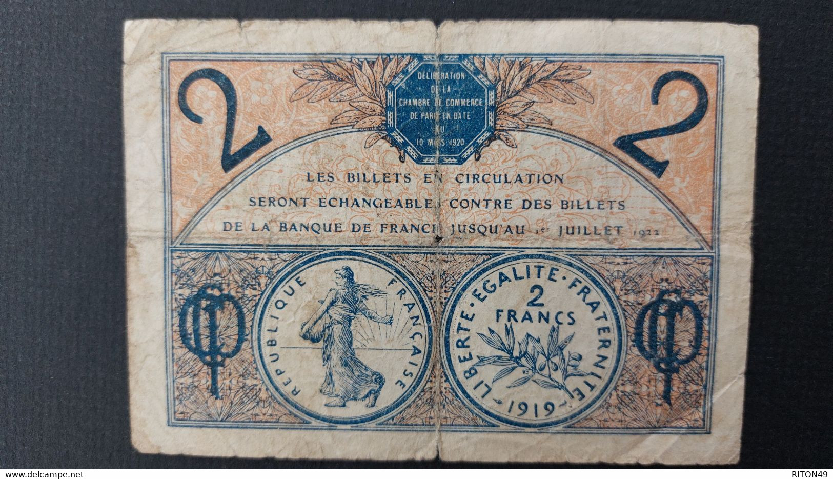 BILLET 1919 FRANCE 2 FRANCS - Sin Clasificación