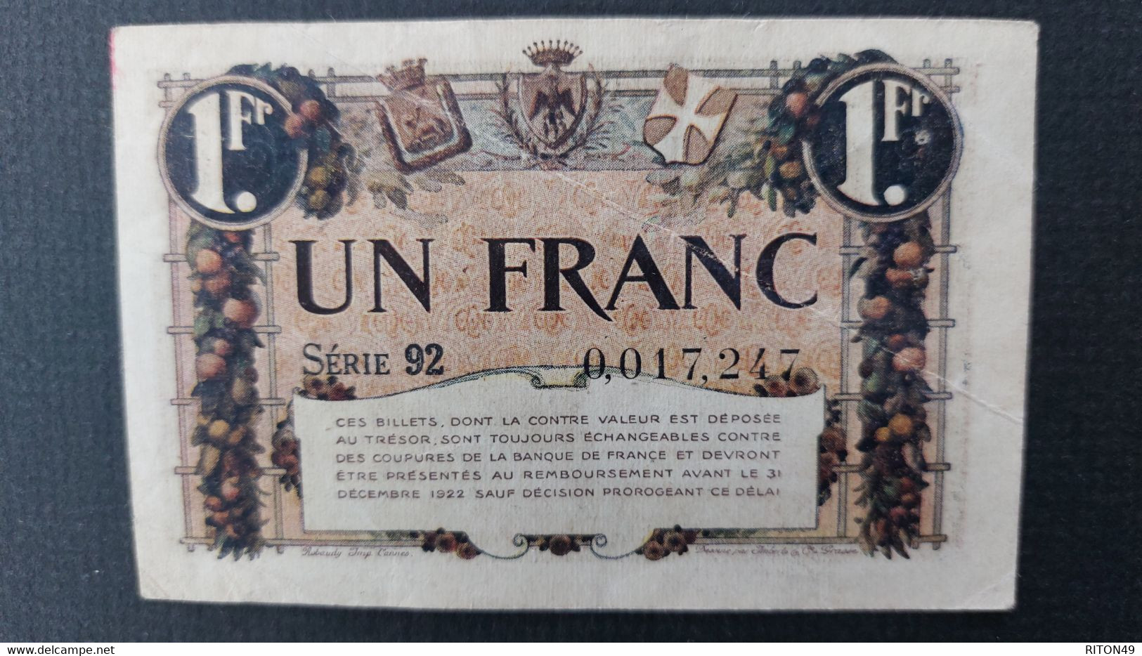 BILLET 1920 / 1922 FRANCE 1 FRANC - Ohne Zuordnung