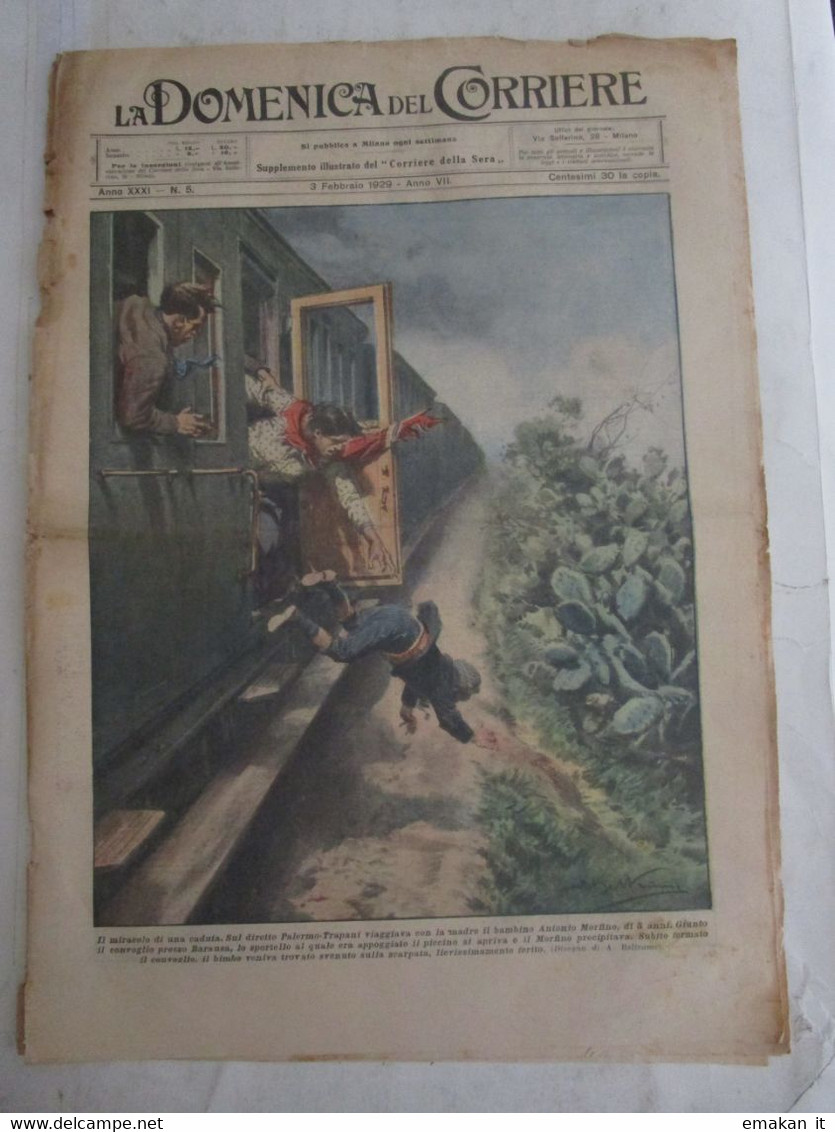 # DOMENICA DEL CORRIERE N 5 / 1929 LINEA PALERMO - TRAPANI / BASILEA / MONUMENTO ALPINI ABRUZZESI - First Editions