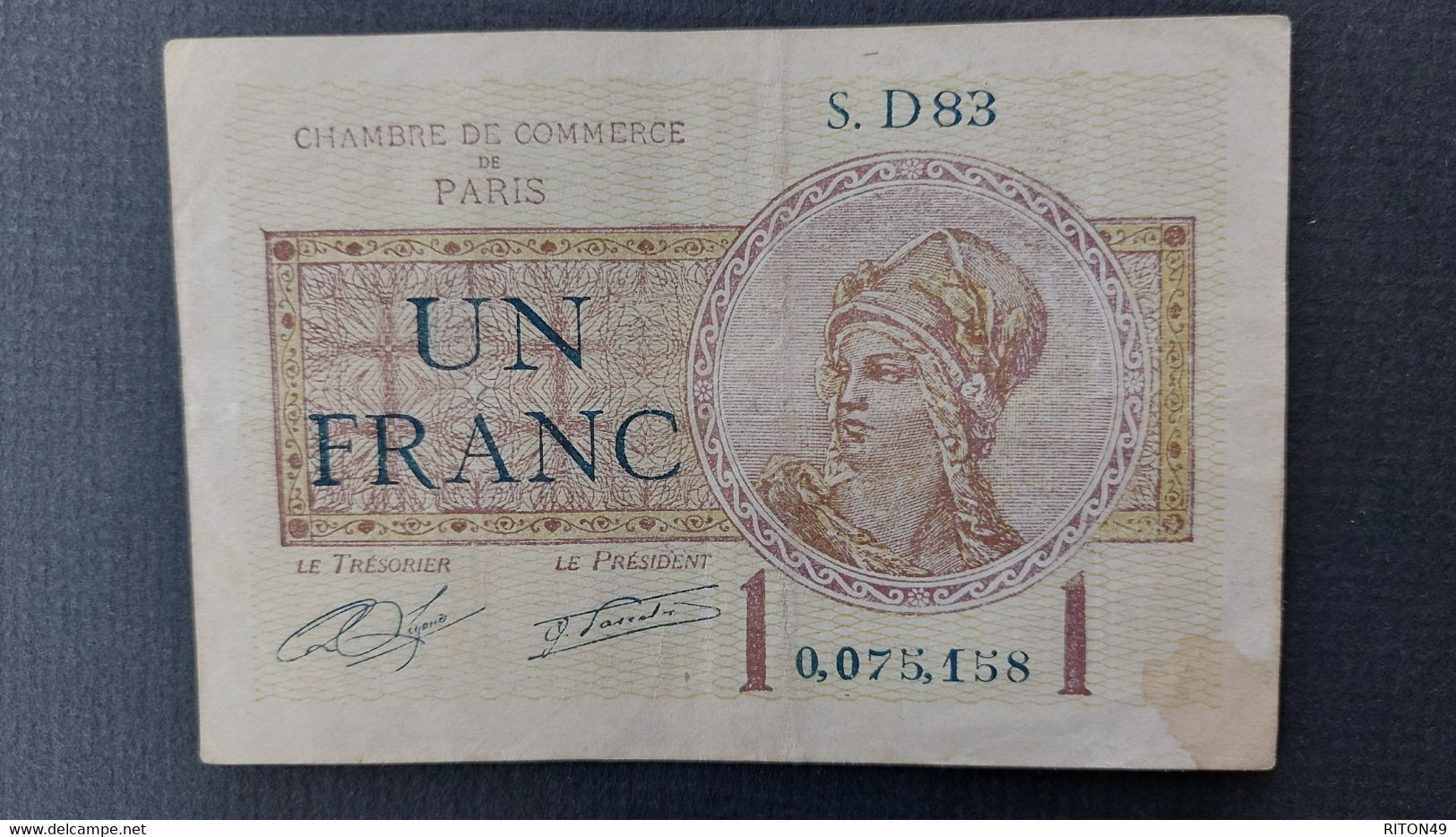 BILLET 1922 FRANCE UN FRANC - Zonder Classificatie