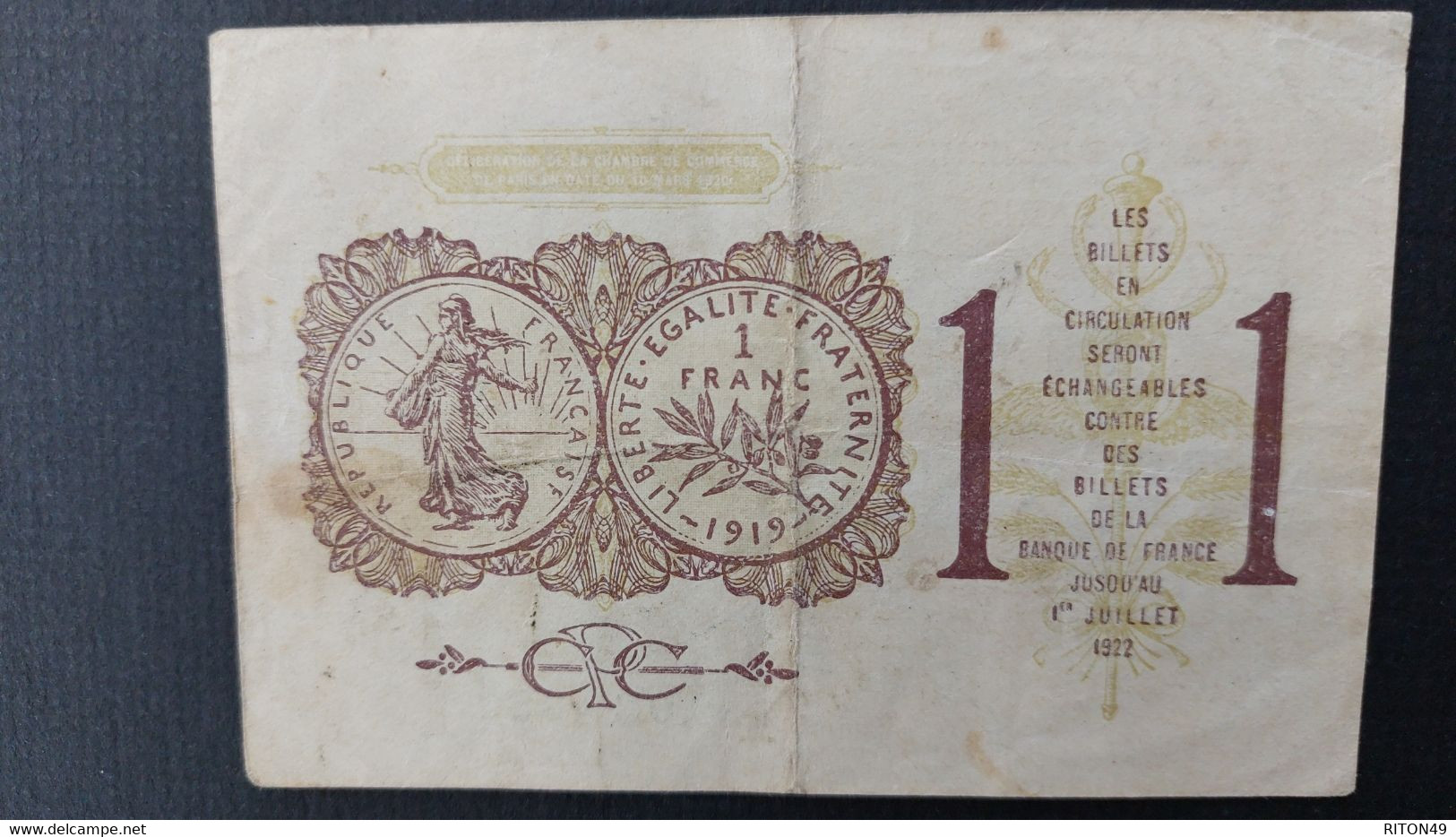 BILLET 1922 FRANCE UN FRANC - Ohne Zuordnung