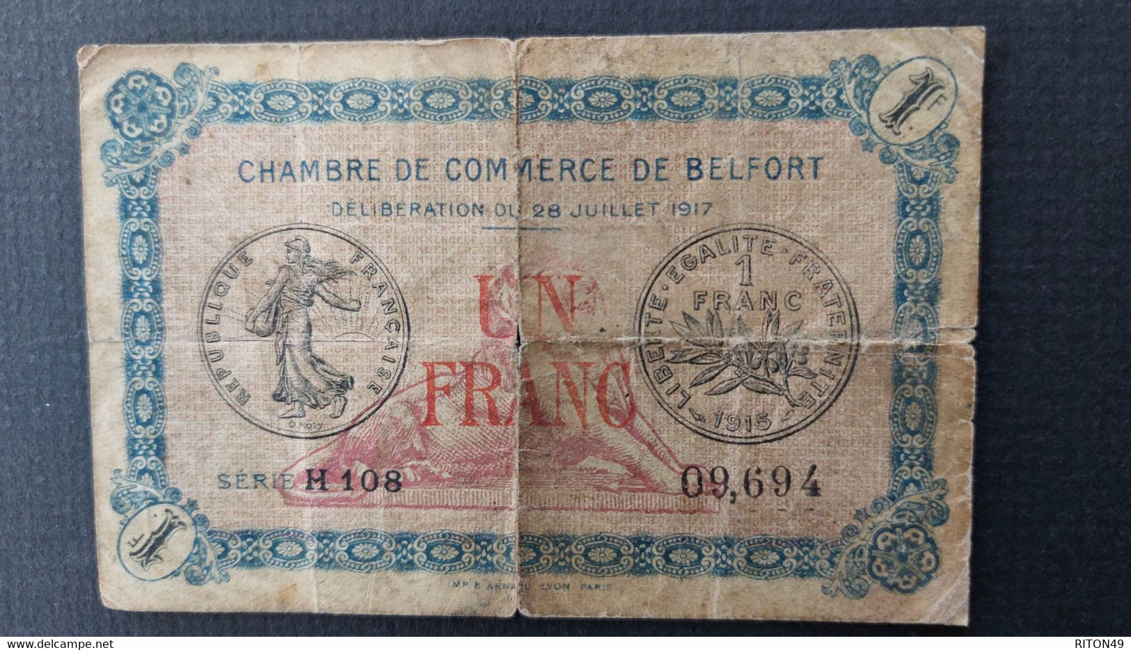 BILLET 1917 FRANCE UN FRANC - Non Classés