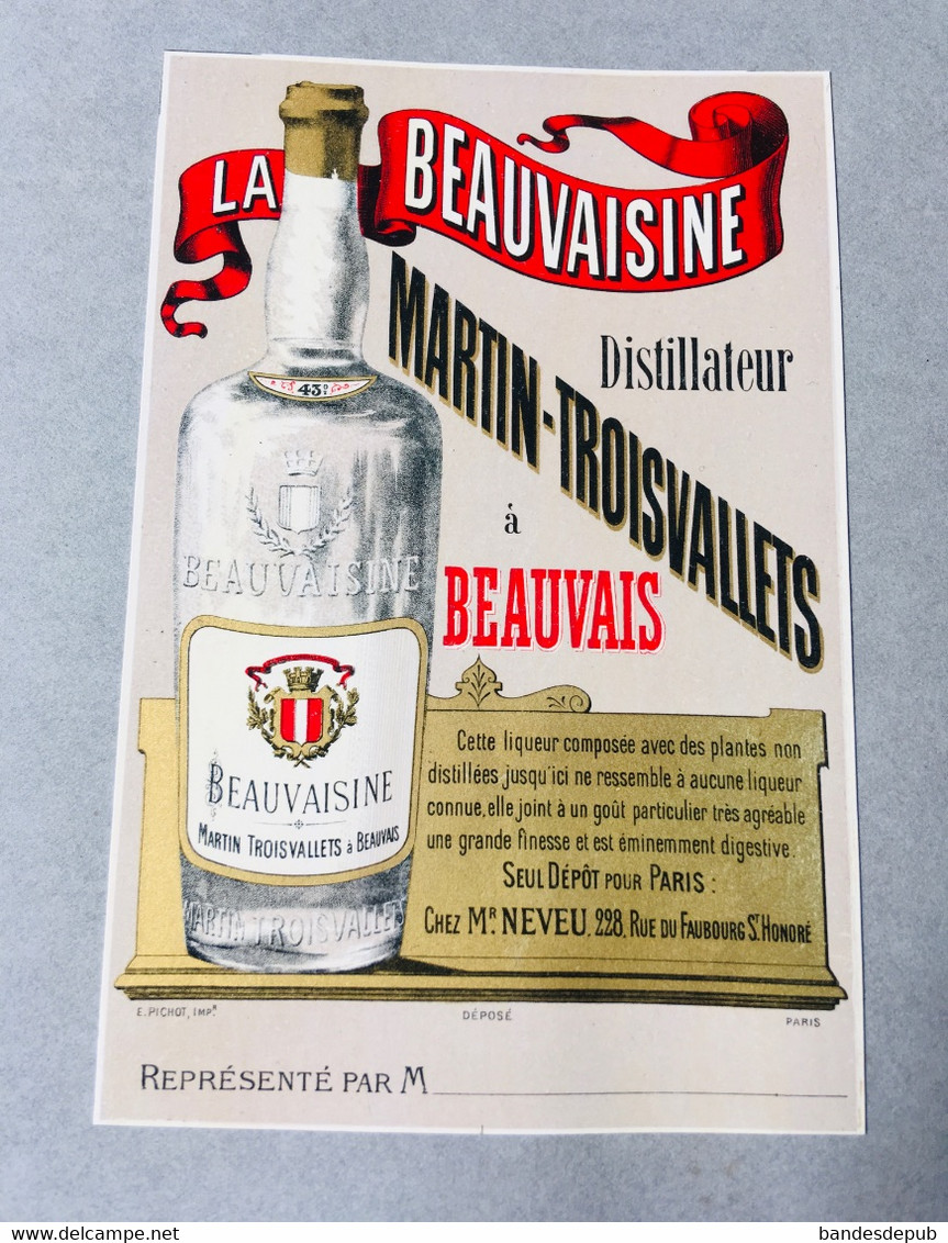 Rare ETIQUETTE Luxe Distillateur Martin Troisvallets Beauvais Beauvaisine Liqueur Chromo Pichot Editeur Effet Brillant - Alcohols & Spirits