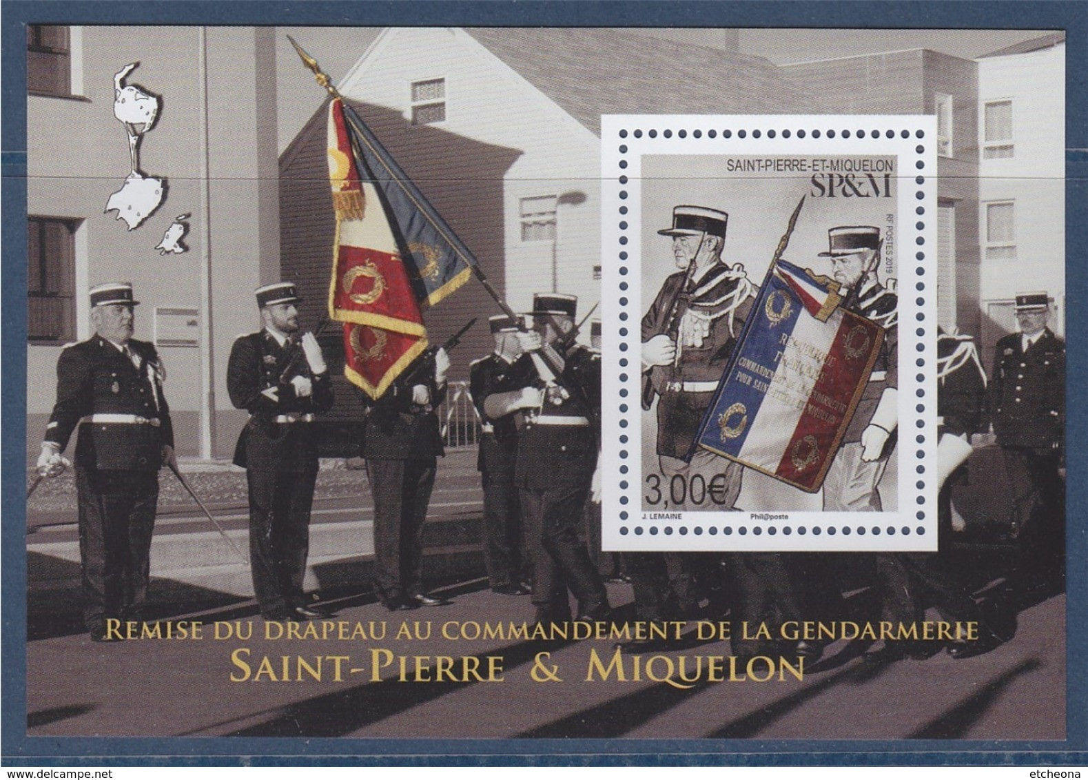 Bloc Remise Du Drapeau Au Commandement De La Gendarmerie Saint Pierre Et Miquelon 1 Timbre à 3.00€ Neuf - Neufs