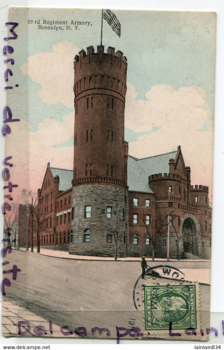 - 23 - New York - Regiment Armory Brooklyn, Américain, Flag, Cdatée Janvier 1911, épaisse, écrite, TBE, Scans. - Other Monuments & Buildings