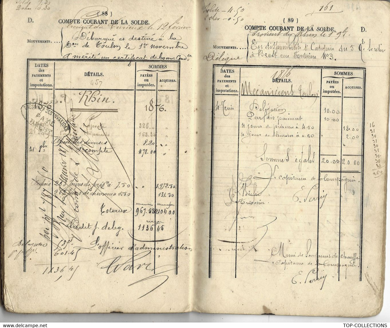 SUPERBE CARNET DE SERVICE MARINE COLONIES OFFICIER MARINIER MECANICIEN ET MARIN  De 1873 à 1882  « Dans Son Jus » !! - Documents Historiques