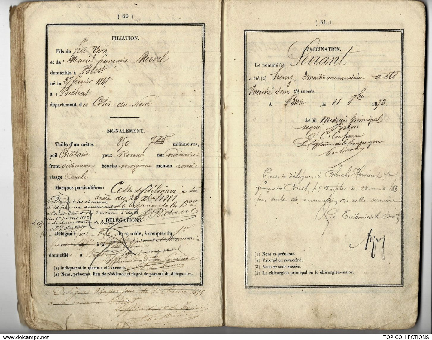 SUPERBE CARNET DE SERVICE MARINE COLONIES OFFICIER MARINIER MECANICIEN ET MARIN  de 1873 à 1882  « dans son jus » !!