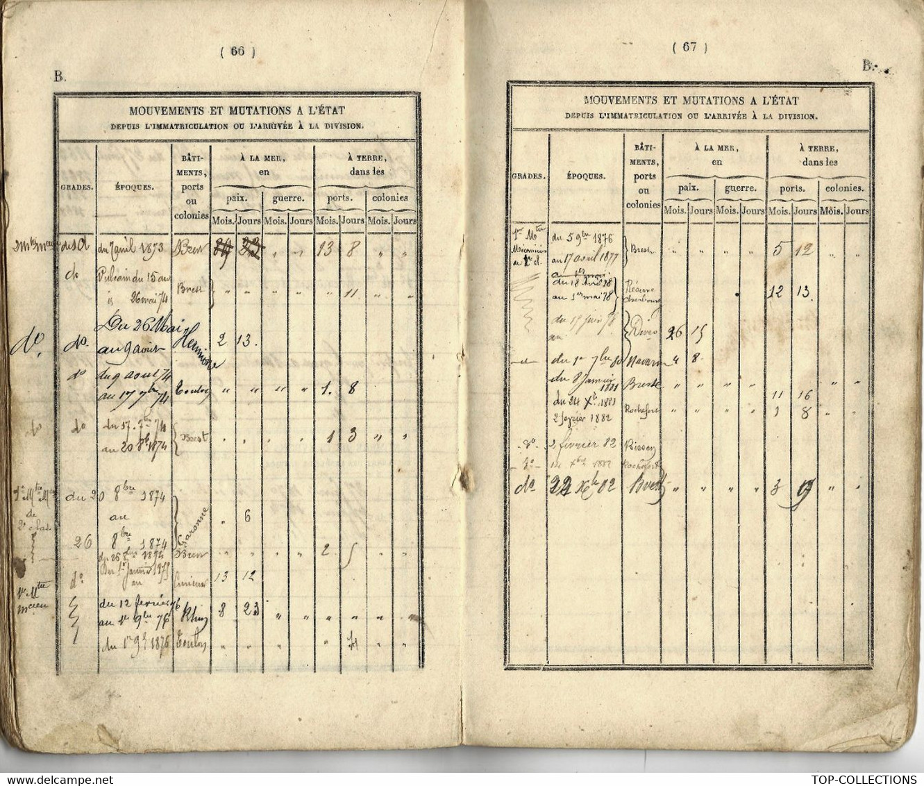 SUPERBE CARNET DE SERVICE MARINE COLONIES OFFICIER MARINIER MECANICIEN ET MARIN  de 1873 à 1882  « dans son jus » !!