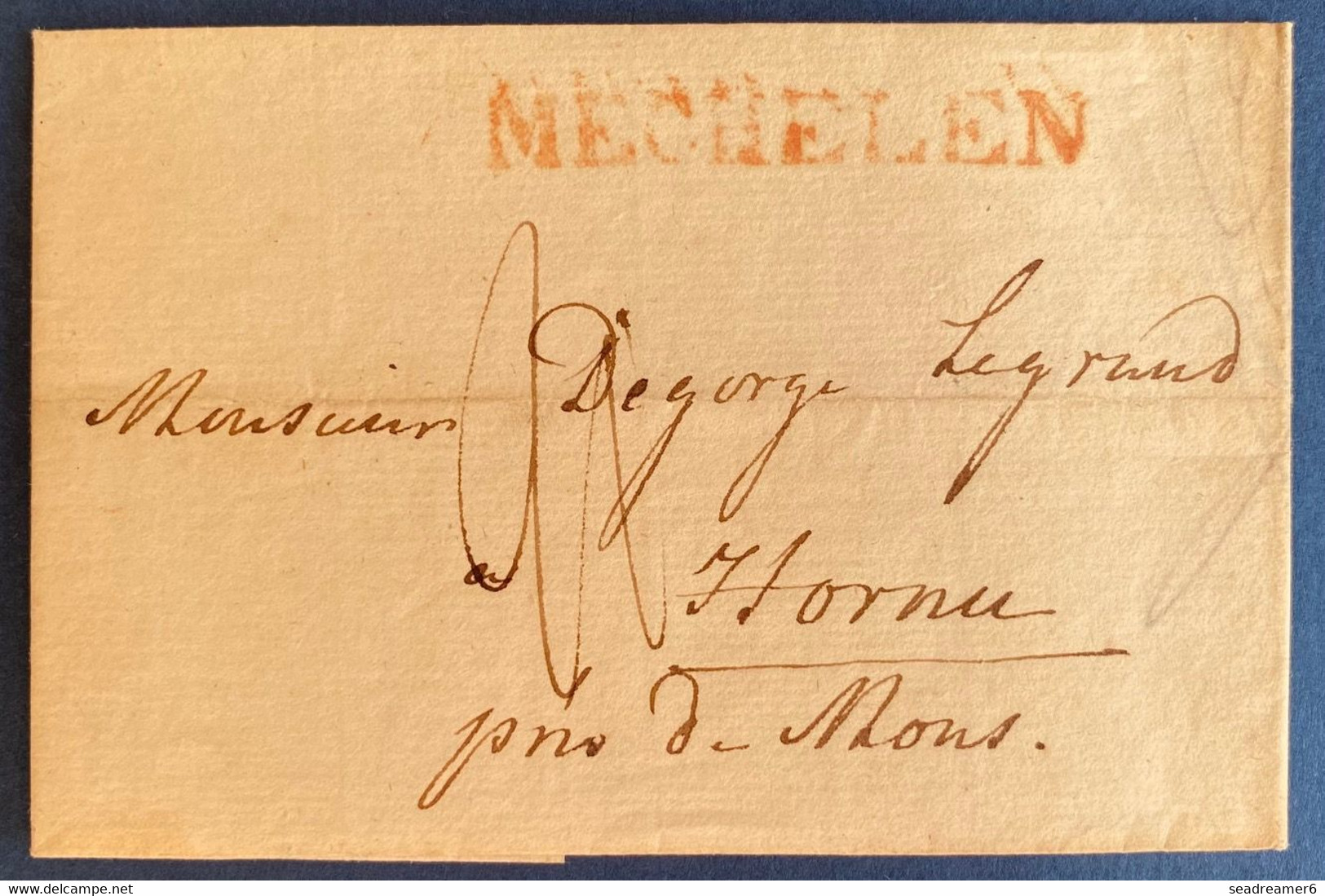 Lettre 1828 De MECHELEN Pour HORNU + Taxe Manuscrite SUPERBE - 1815-1830 (Dutch Period)