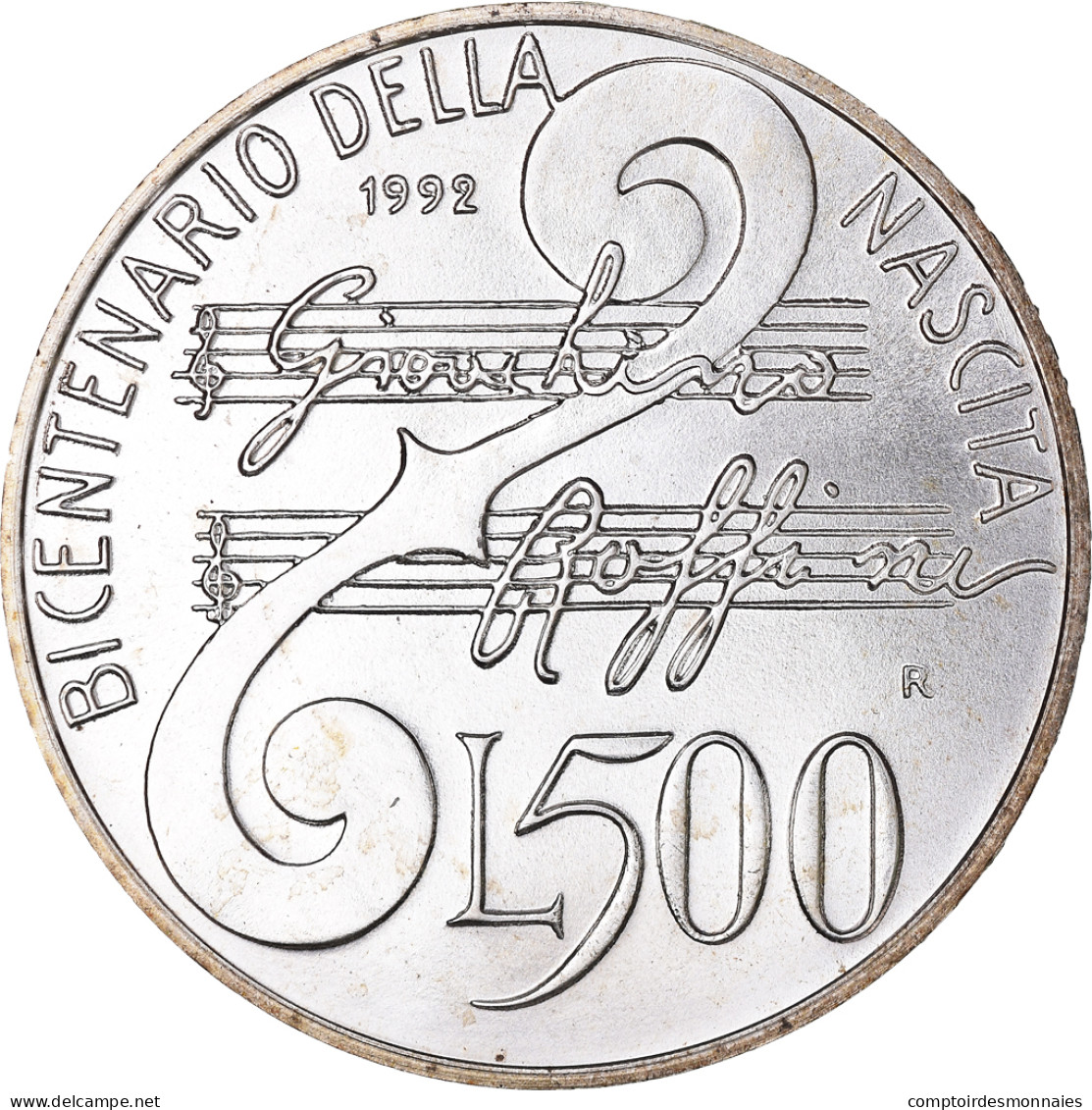 Monnaie, Italie, Bicentenaire De La Naissance De Gioacchino Rossini, 500 Lire - Herdenking