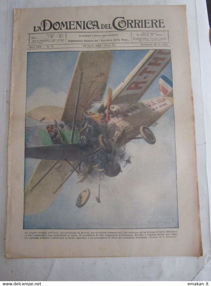 # DOMENICA DEL CORRIERE N 17 / 1929 SCONTRO AEREO / SOMMERGIBILE BALILLA / ABISSINIA / PROGRAMMA RADIOFONICO - First Editions