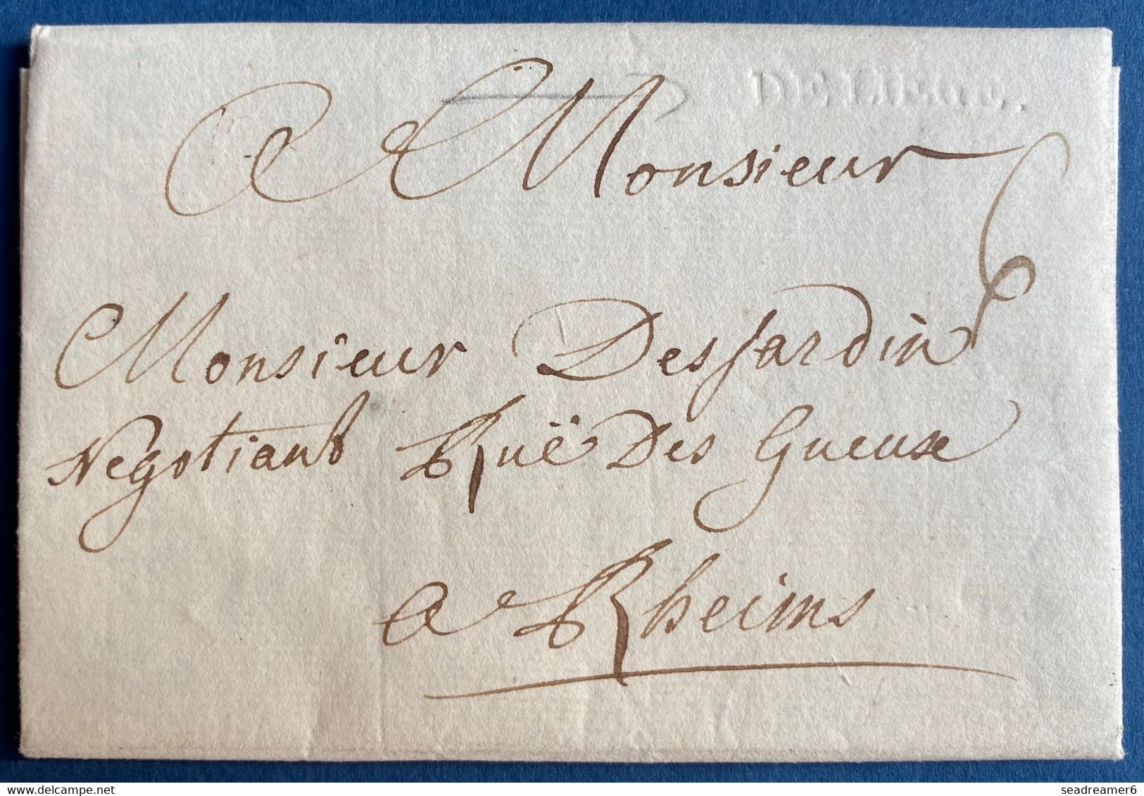 Lettre 1761 Griffe A Sec DE LIEGE Pour Rheims SUPERBE & RR - 1714-1794 (Pays-Bas Autrichiens)
