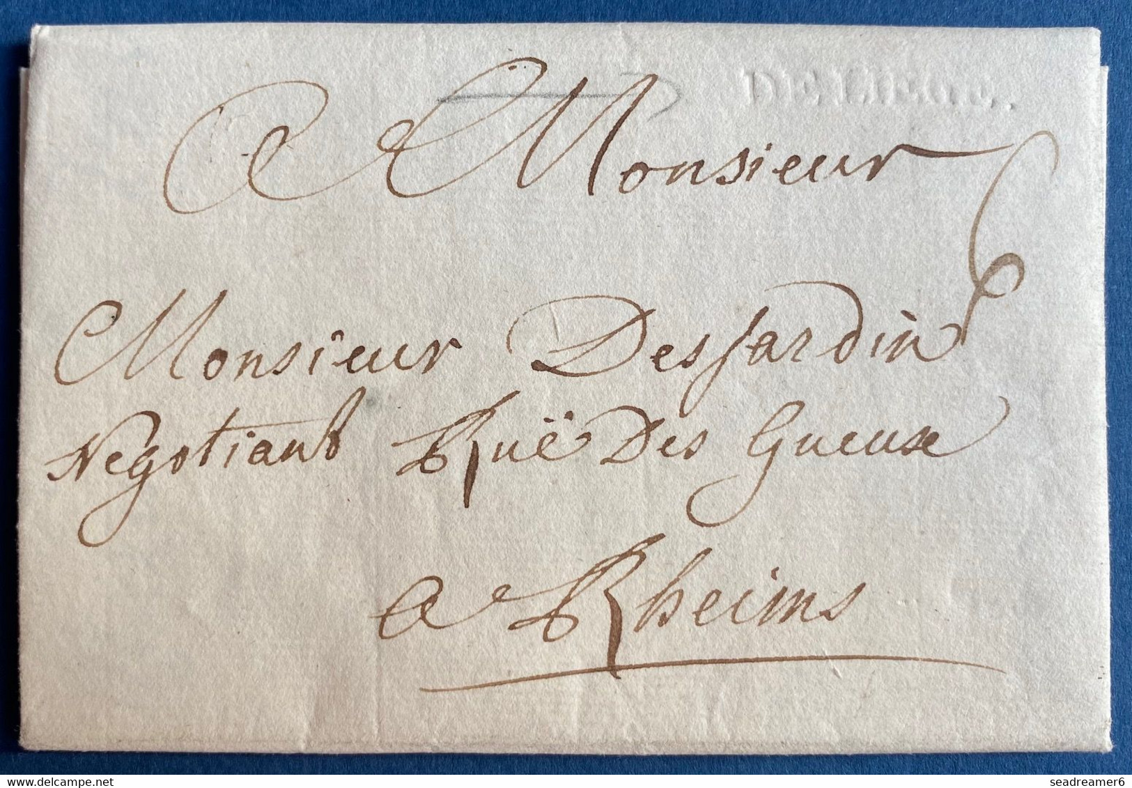 Lettre 1761 Griffe A Sec DE LIEGE Pour Rheims SUPERBE & RR - 1714-1794 (Oostenrijkse Nederlanden)