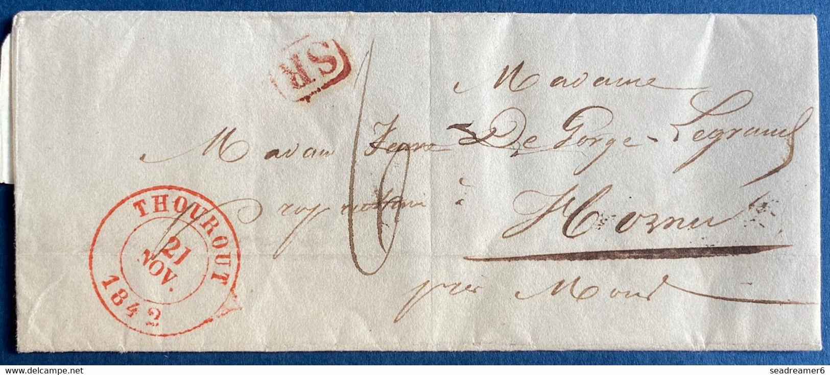 Belgique 1842 THOUROUT + SR En Rouge (Service Rurale) + Taxe "6"pour Hornu - 1830-1849 (Belgique Indépendante)