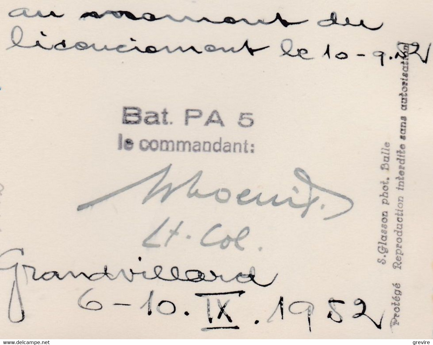 Grandvillard, Camp Militaire DCA. Bat. PA 5, Licenciement 1952 - Grandvillard