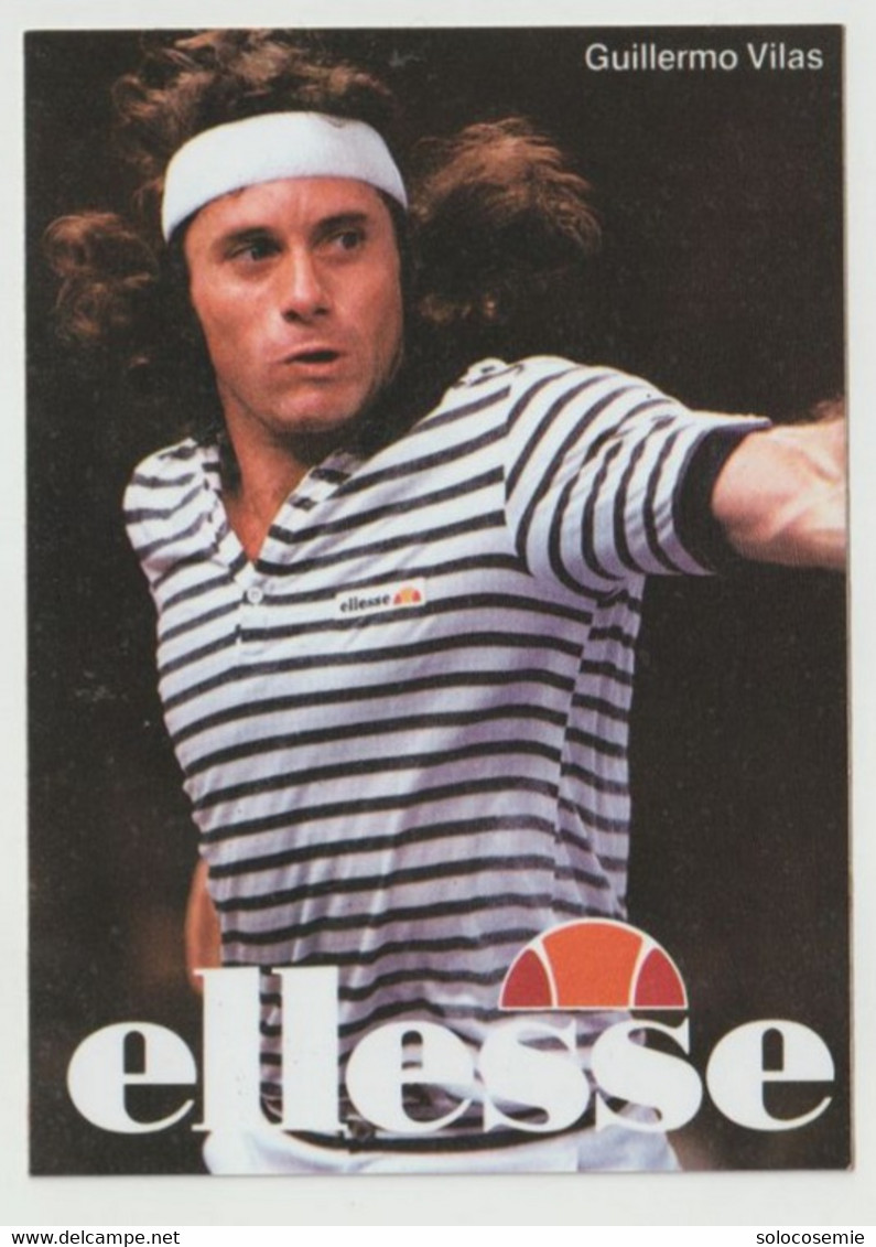 Guillermo Vilas (Tennis) - Cartocino Adesivo, Formato 13x9,3  " Publ. Ellesse " - Originale, Perfetto - (4) - Trading Cards