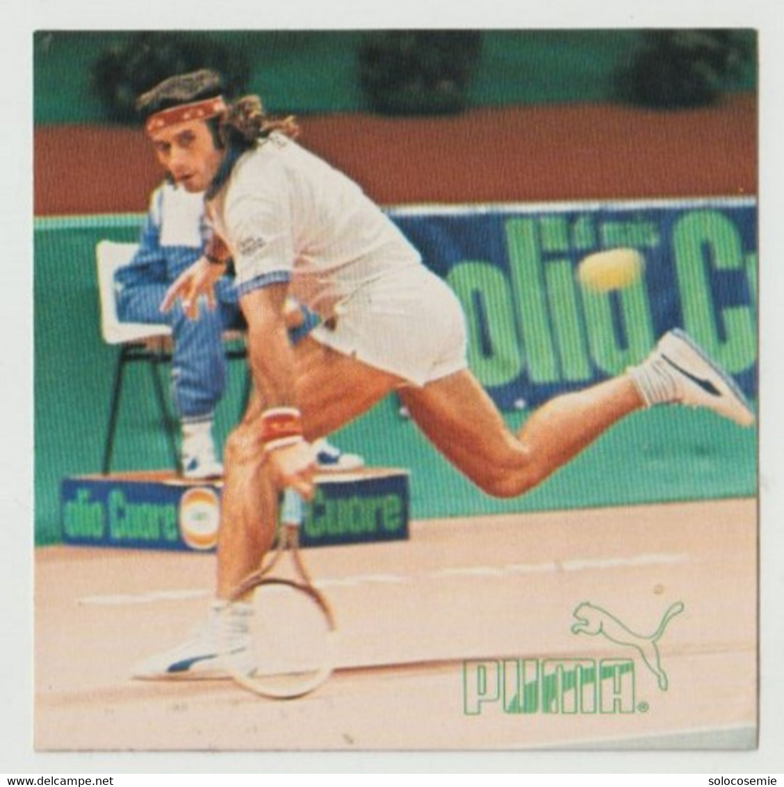 Guillermo Vilas (Tennis) - Cartocino Adesivo, Formato 9,2x9 -  " Publ. Puma " - Originale, Perfetto - (4) - Trading Cards