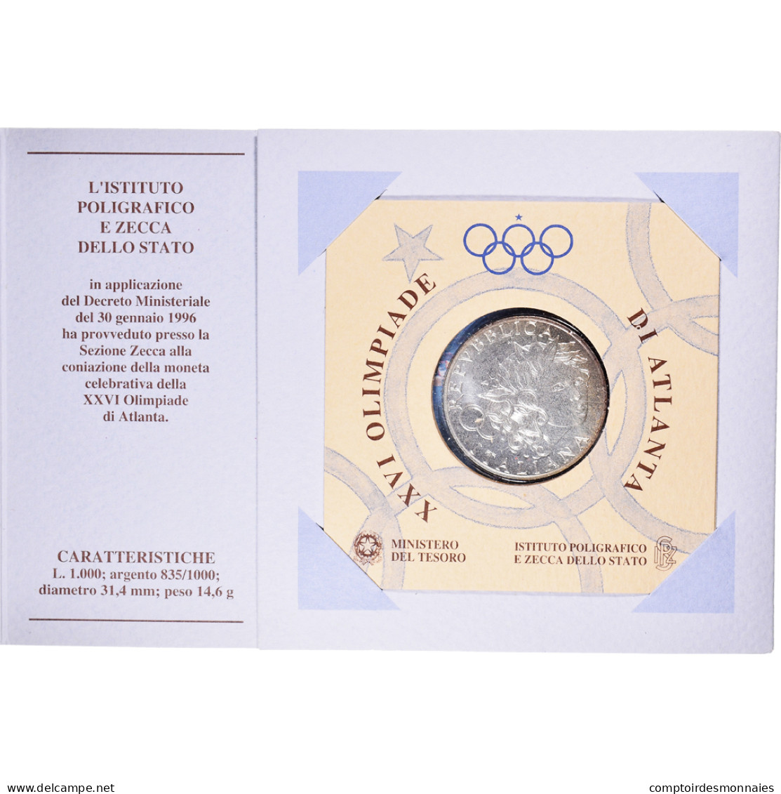 Monnaie, Italie, Jeux Olympiques Atlanta 1996, 1000 Lire, 1996, BU, FDC, Argent - Commemorative